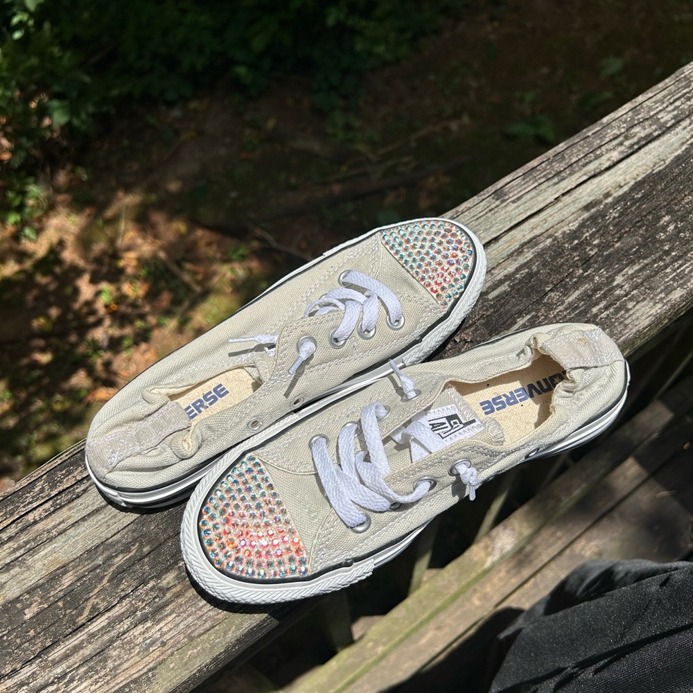 Converse White Sneakers with Multicolor Rhinestones